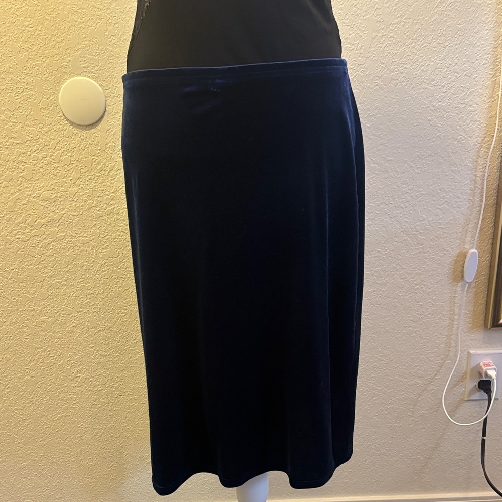 New York & Company Deep Blue Velvet Midi Skirt